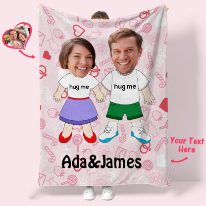 I LOVE U Custom Names Blanket Personalized Face Couple Blanket-Blongser