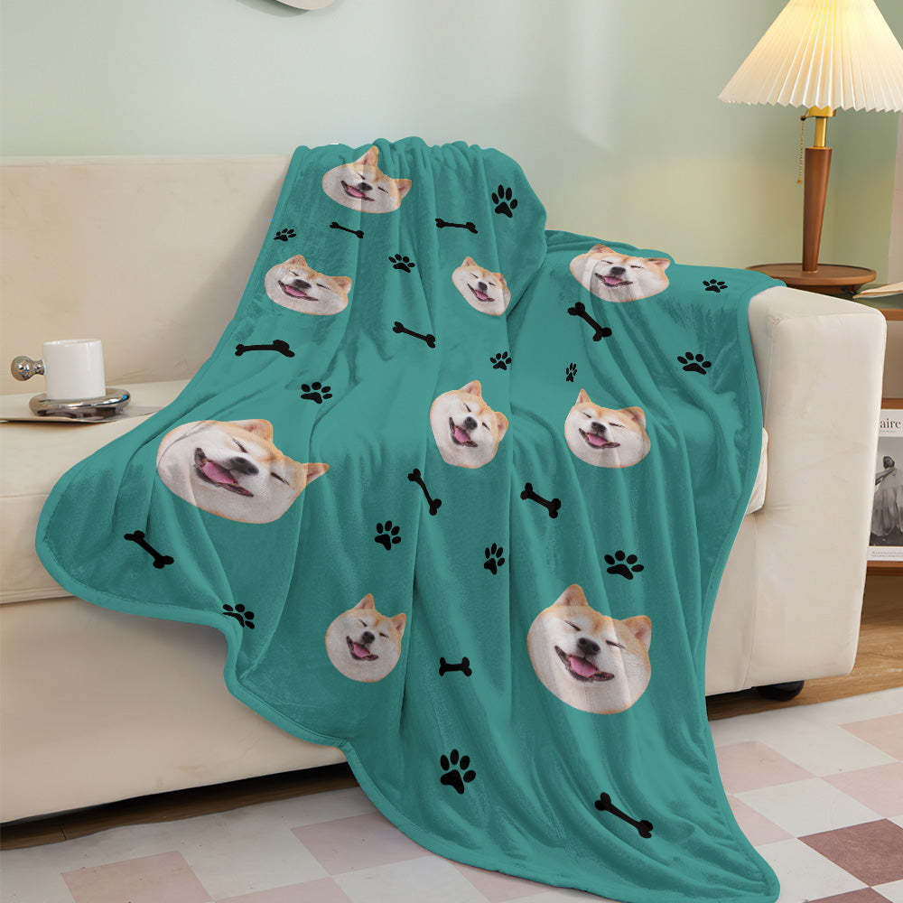 Custom Dog Face Blanket Dog Paws and Bones Spines Personalized Pet Photo Blanket-Blongser