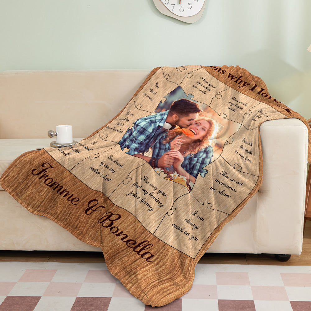 Custom Photo Blanket 12 Reasons Why I Love You Personalized Text Blanket-Blongser