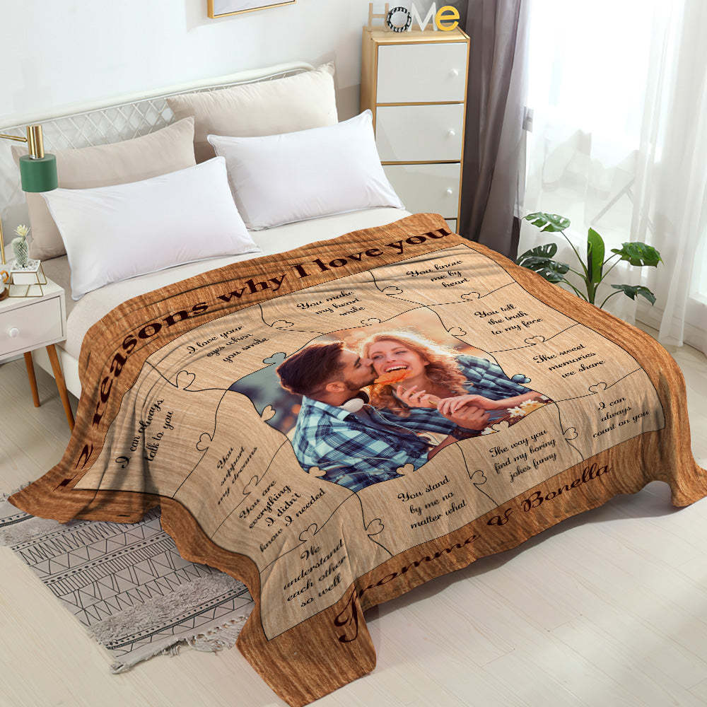 Custom Photo Blanket 12 Reasons Why I Love You Personalized Text Blanket-Blongser