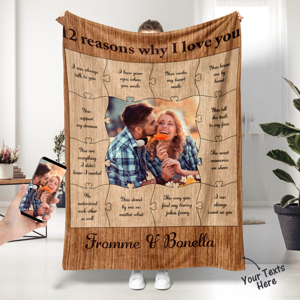 Custom Photo Blanket 12 Reasons Why I Love You Personalized Text Blanket-Blongser