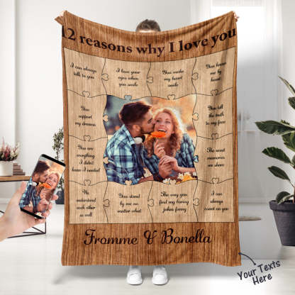 Custom Photo Blanket 12 Reasons Why I Love You Personalized Text Blanket-Blongser