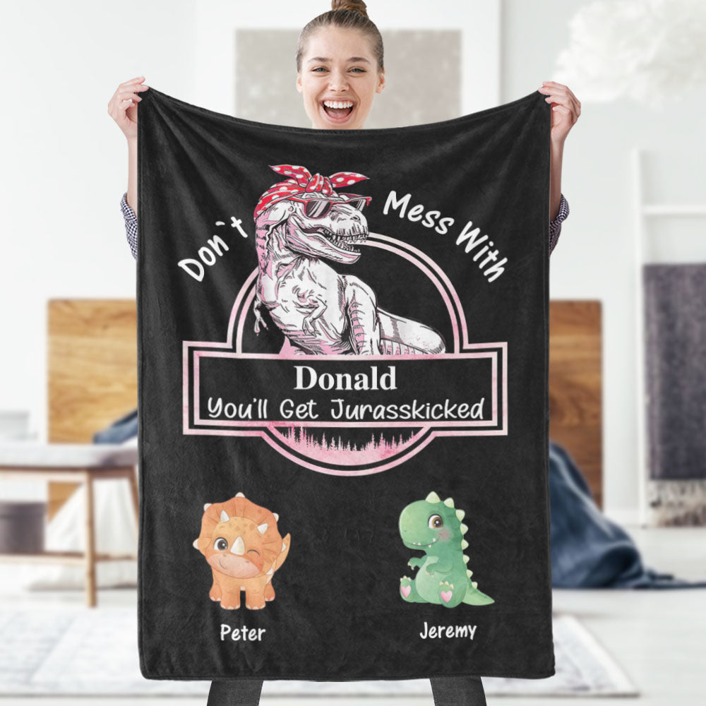 Custom Engraved Blanket Custom Dinosaurs Don't Mess With Mamasaurus Best Gift For Mother-Blongser