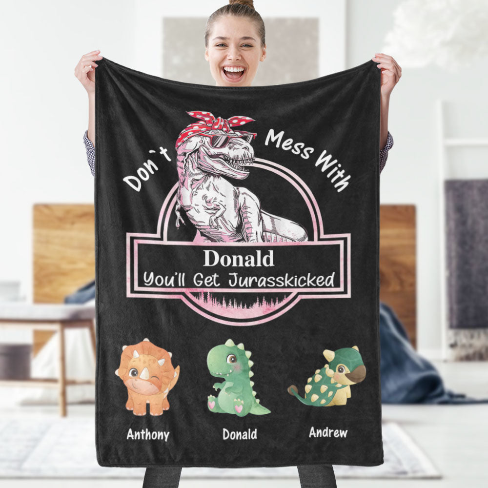 Custom Engraved Blanket Custom Dinosaurs Don't Mess With Mamasaurus Best Gift For Mother-Blongser