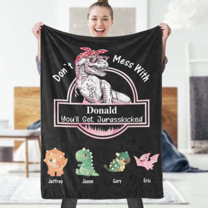 Custom Engraved Blanket Custom Dinosaurs Don't Mess With Mamasaurus Best Gift For Mother-Blongser