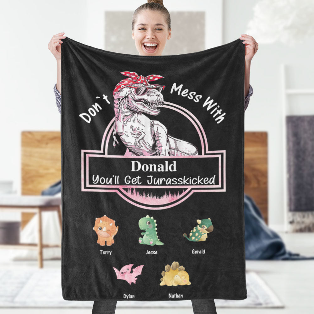 Custom Engraved Blanket Custom Dinosaurs Don't Mess With Mamasaurus Best Gift For Mother-Blongser