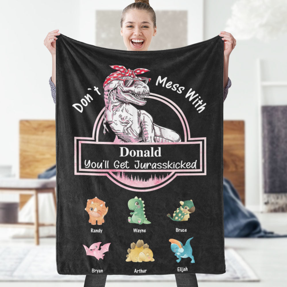 Custom Engraved Blanket Custom Dinosaurs Don't Mess With Mamasaurus Best Gift For Mother-Blongser
