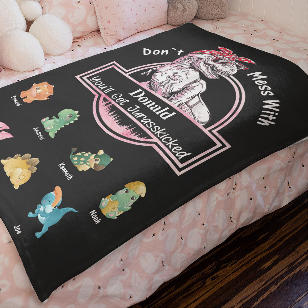 Custom Engraved Blanket Custom Dinosaurs Don't Mess With Mamasaurus Best Gift For Mother-Blongser