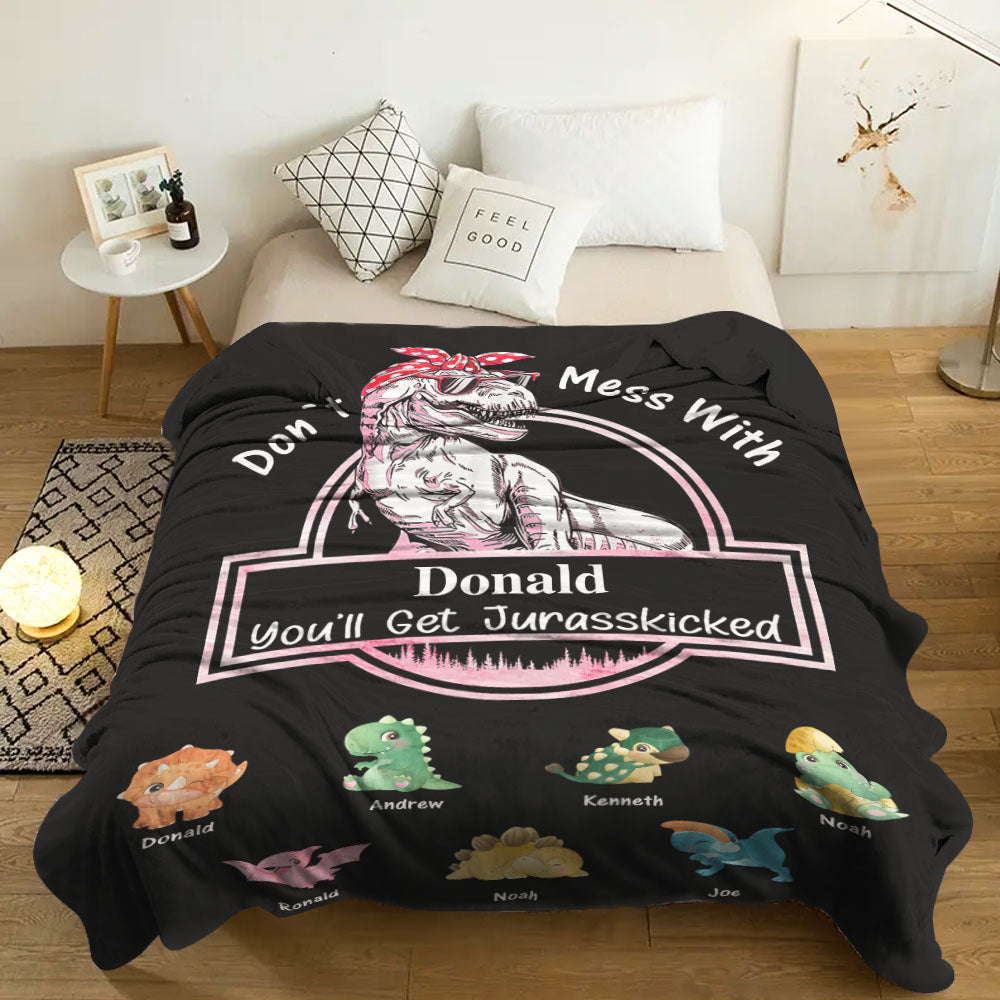 Custom Engraved Blanket Custom Dinosaurs Don't Mess With Mamasaurus Best Gift For Mother-Blongser