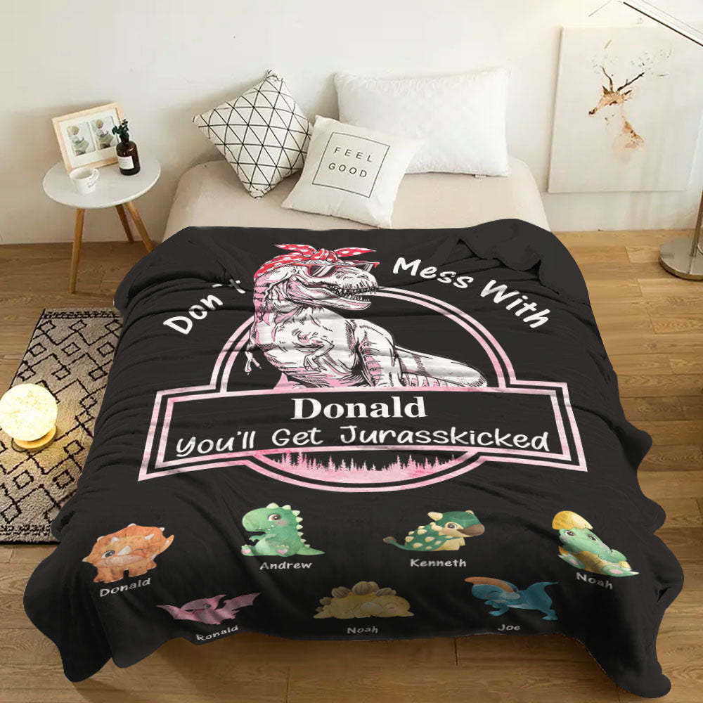 Custom Engraved Blanket Custom Dinosaurs Don't Mess With Mamasaurus Best Gift For Mother-Blongser