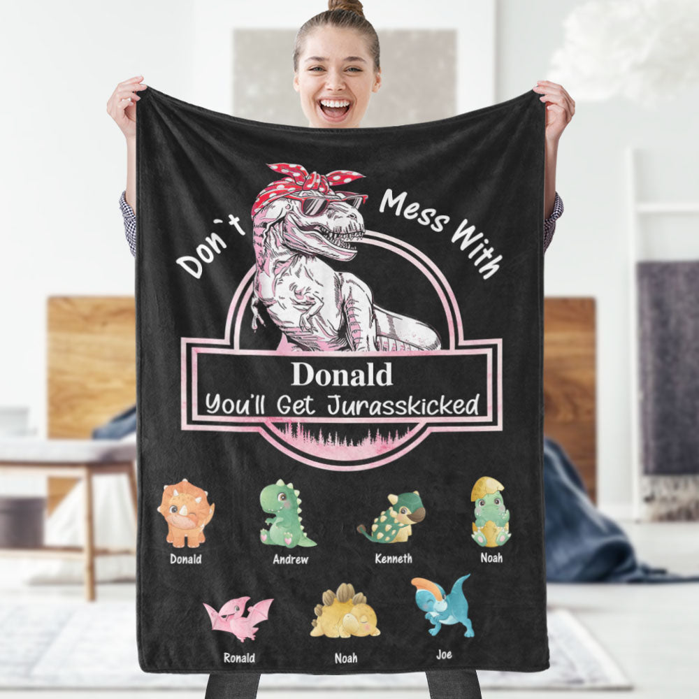 Custom Engraved Blanket Custom Dinosaurs Don't Mess With Mamasaurus Best Gift For Mother-Blongser