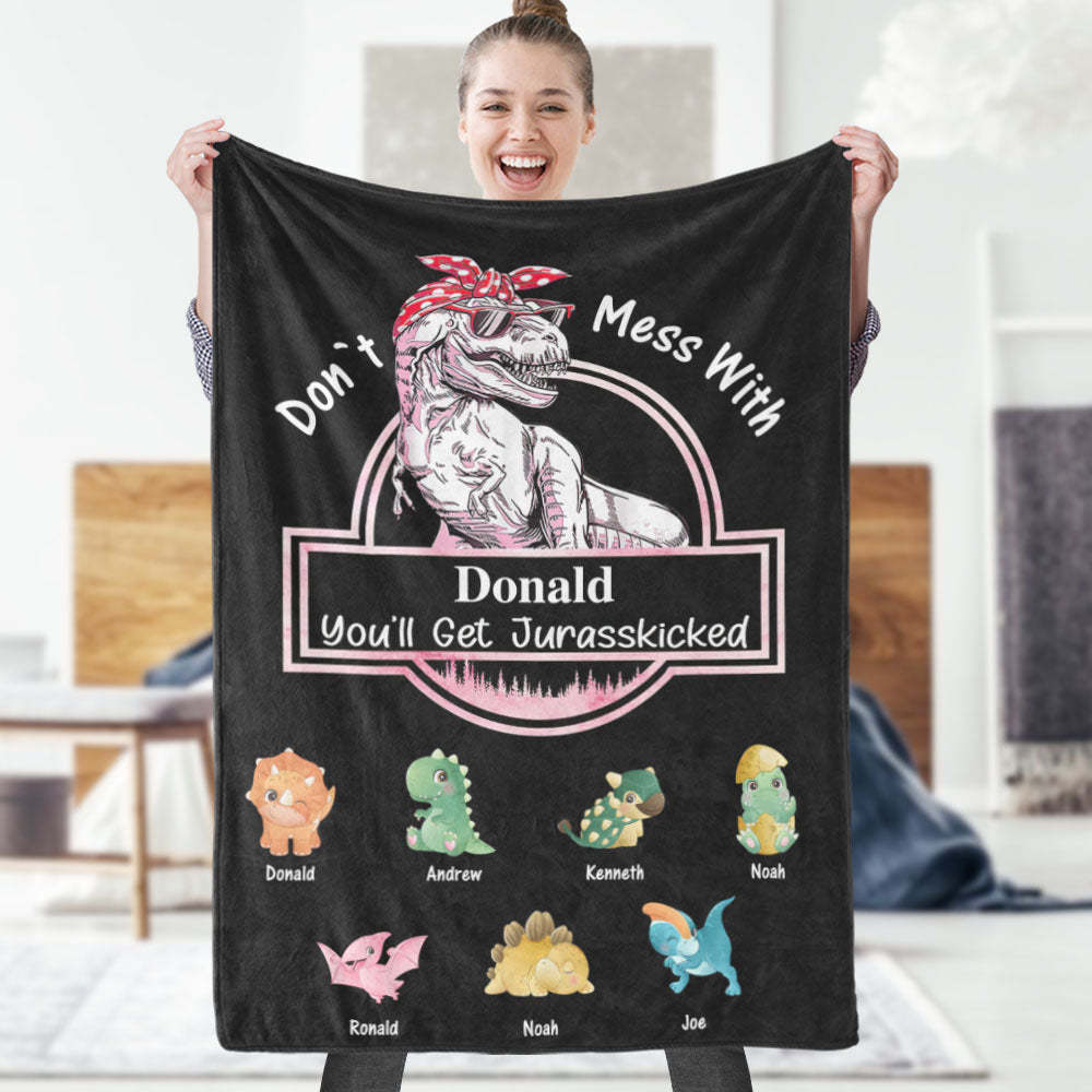 Custom Engraved Blanket Custom Dinosaurs Don't Mess With Mamasaurus Best Gift For Mother-Blongser