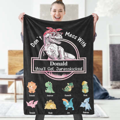 Custom Engraved Blanket Custom Dinosaurs Don't Mess With Mamasaurus Best Gift For Mother-Blongser