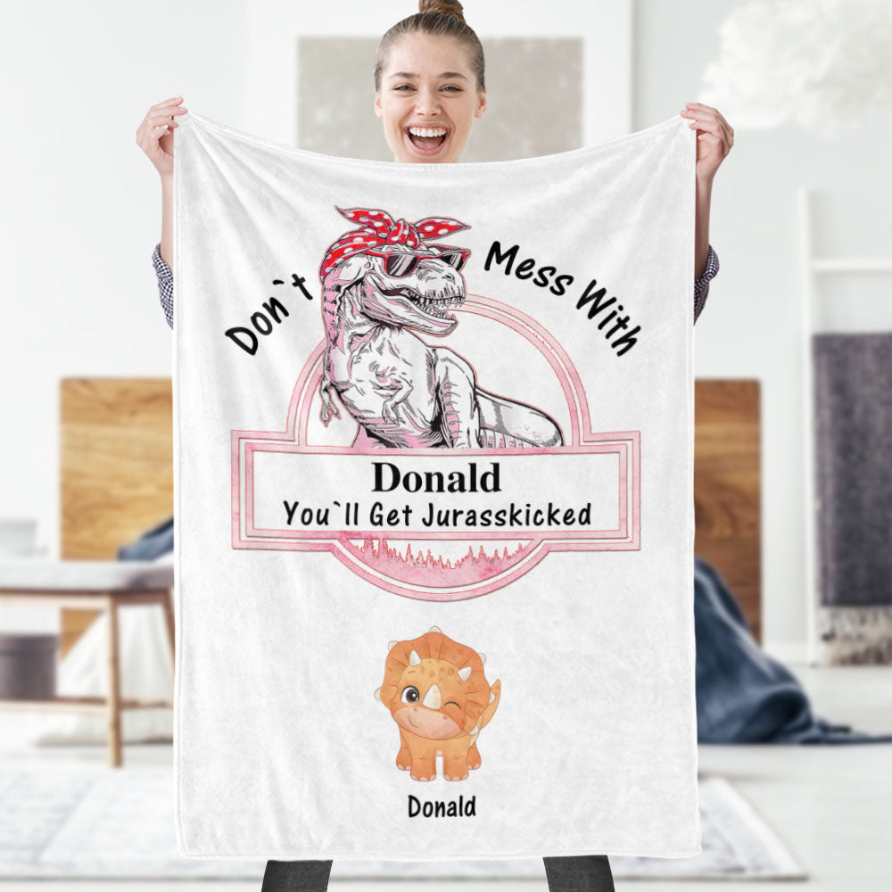 Custom Engraved Blanket Custom Dinosaurs Don't Mess With Mamasaurus Best Gift For Mother-Blongser