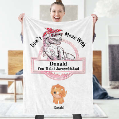 Custom Engraved Blanket Custom Dinosaurs Don't Mess With Mamasaurus Best Gift For Mother-Blongser