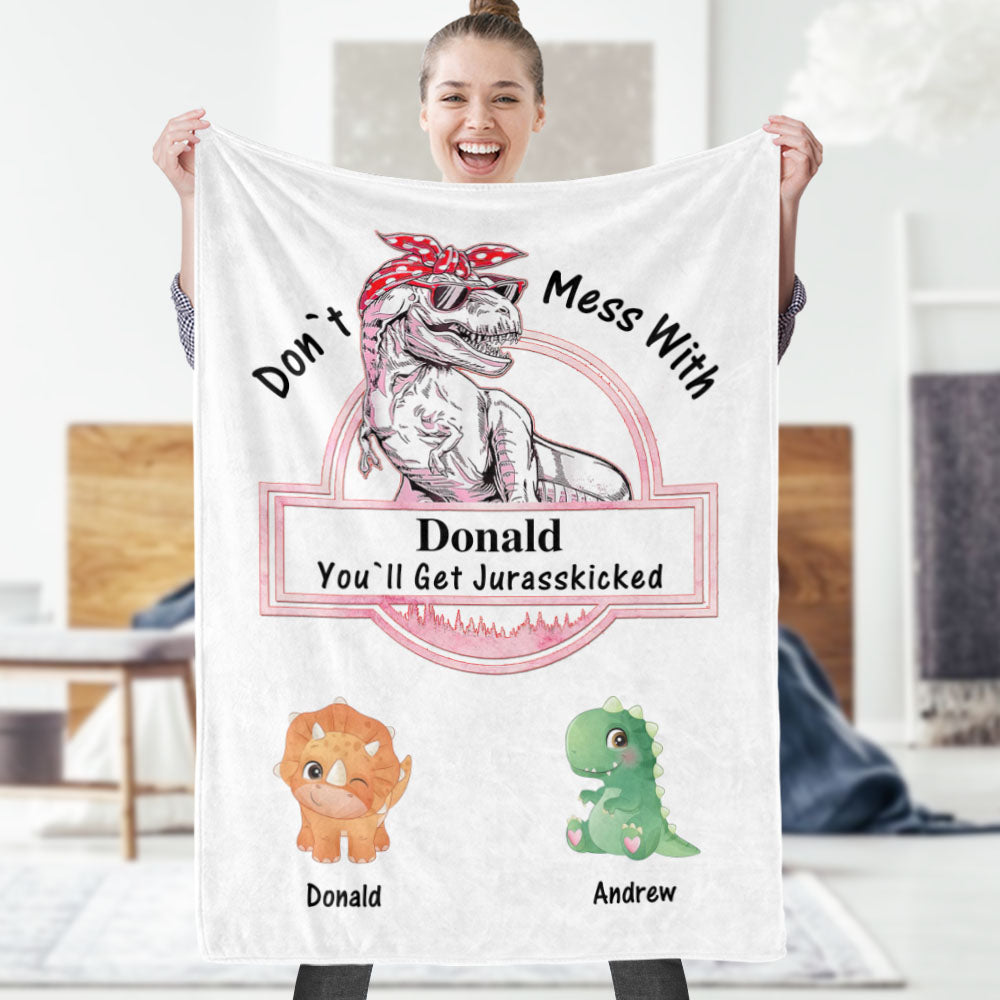 Custom Engraved Blanket Custom Dinosaurs Don't Mess With Mamasaurus Best Gift For Mother-Blongser