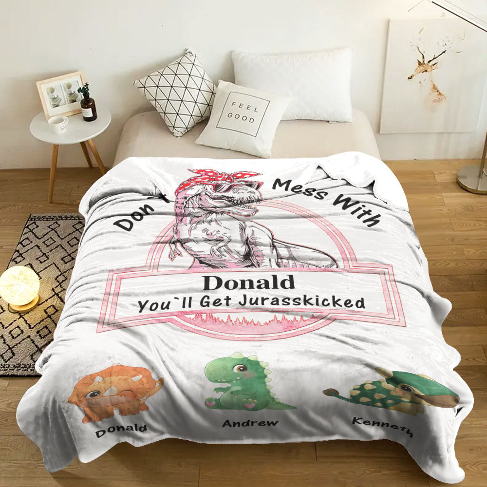 Custom Engraved Blanket Custom Dinosaurs Don't Mess With Mamasaurus Best Gift For Mother-Blongser