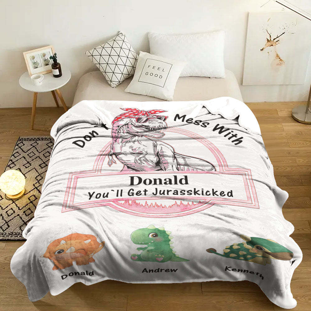 Custom Engraved Blanket Custom Dinosaurs Don't Mess With Mamasaurus Best Gift For Mother-Blongser