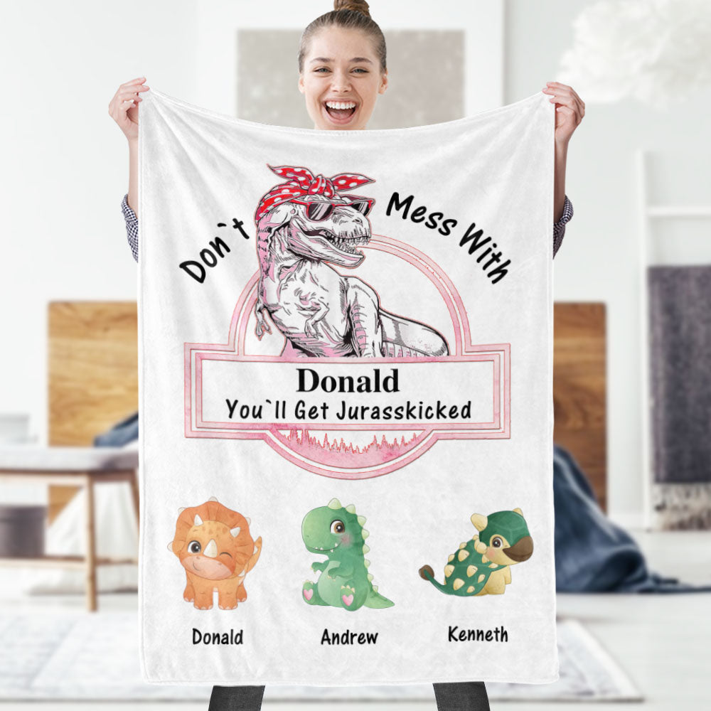 Custom Engraved Blanket Custom Dinosaurs Don't Mess With Mamasaurus Best Gift For Mother-Blongser