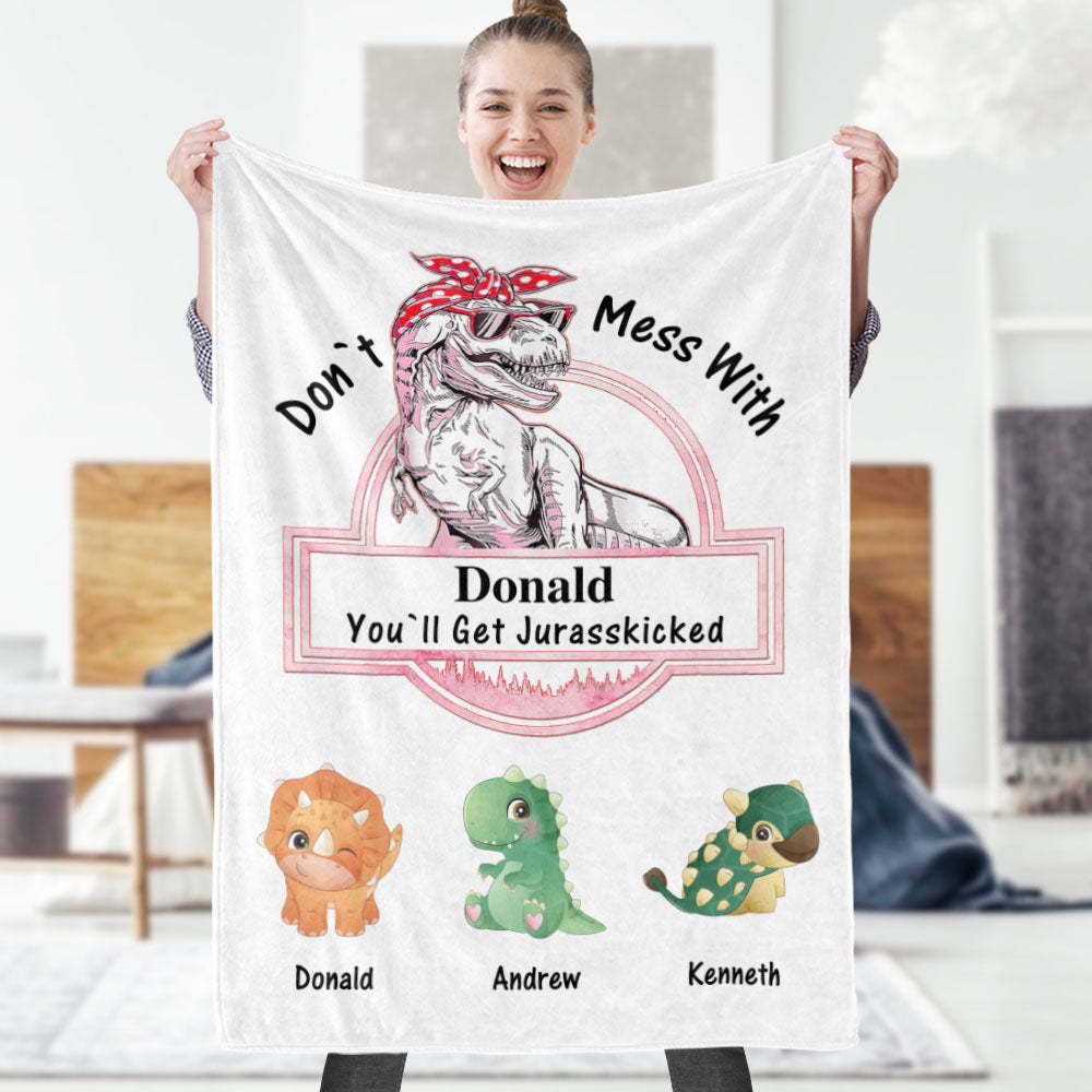 Custom Engraved Blanket Custom Dinosaurs Don't Mess With Mamasaurus Best Gift For Mother-Blongser