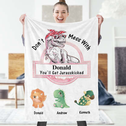 Custom Engraved Blanket Custom Dinosaurs Don't Mess With Mamasaurus Best Gift For Mother-Blongser