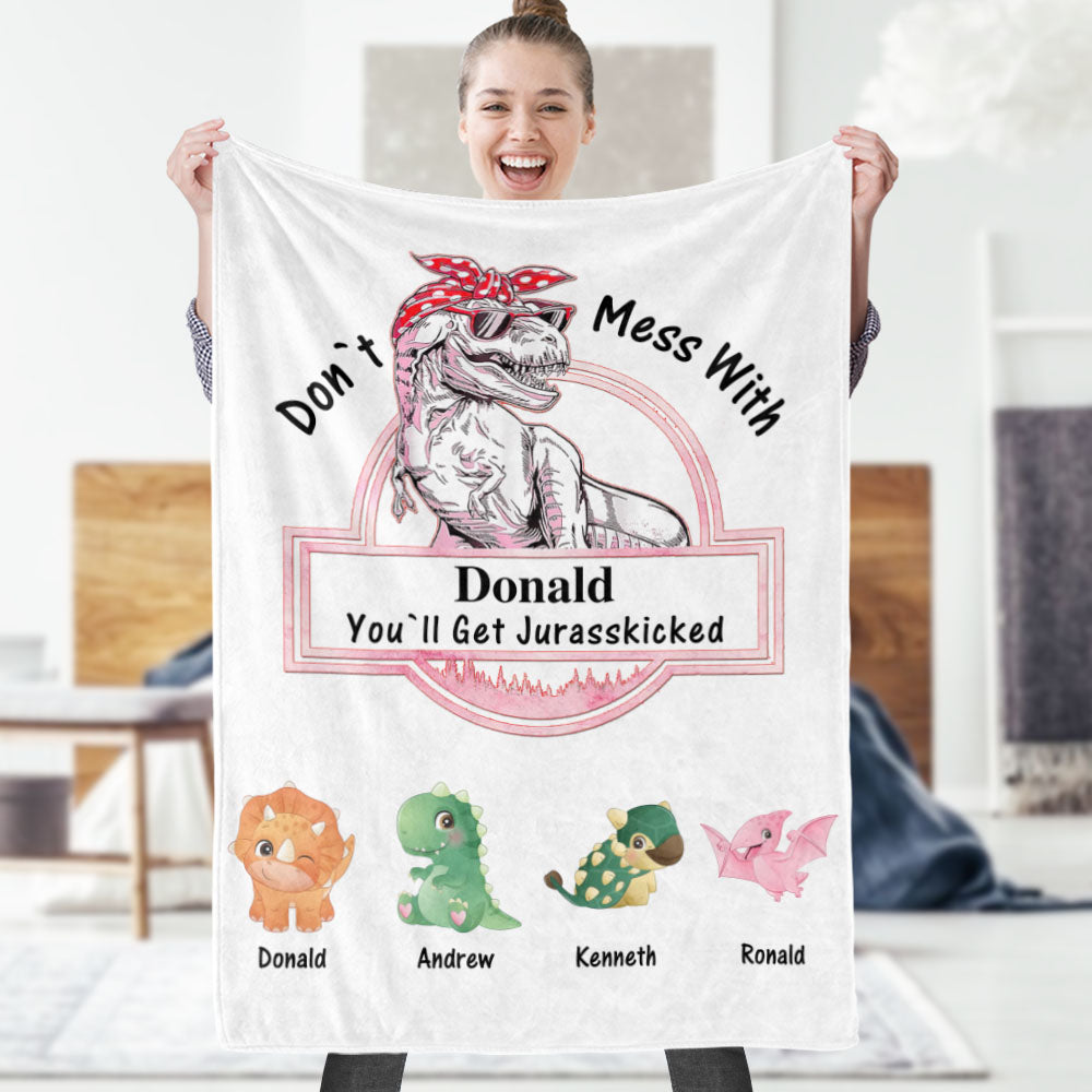 Custom Engraved Blanket Custom Dinosaurs Don't Mess With Mamasaurus Best Gift For Mother-Blongser