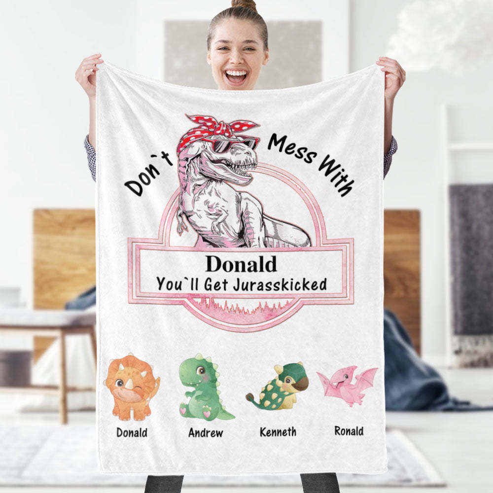 Custom Engraved Blanket Custom Dinosaurs Don't Mess With Mamasaurus Best Gift For Mother-Blongser