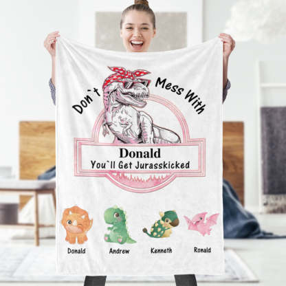 Custom Engraved Blanket Custom Dinosaurs Don't Mess With Mamasaurus Best Gift For Mother-Blongser