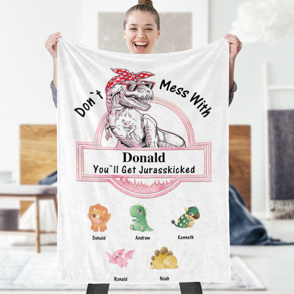 Custom Engraved Blanket Custom Dinosaurs Don't Mess With Mamasaurus Best Gift For Mother-Blongser