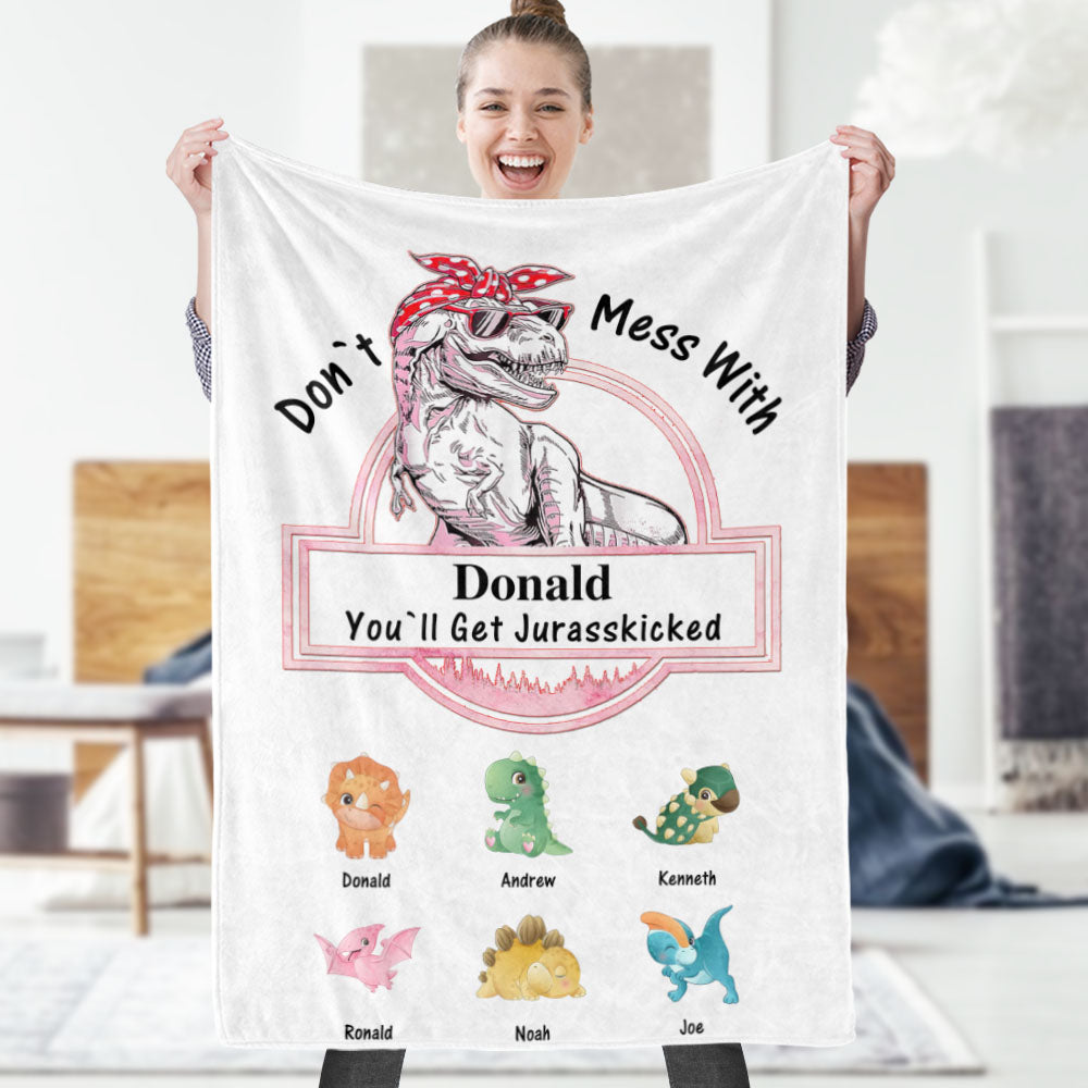 Custom Engraved Blanket Custom Dinosaurs Don't Mess With Mamasaurus Best Gift For Mother-Blongser