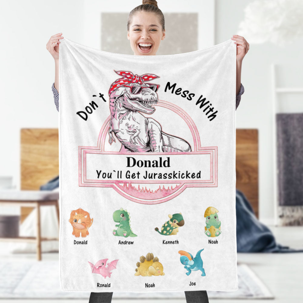 Custom Engraved Blanket Custom Dinosaurs Don't Mess With Mamasaurus Best Gift For Mother-Blongser