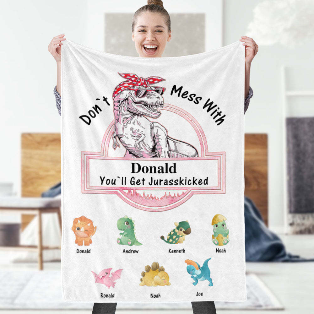 Custom Engraved Blanket Custom Dinosaurs Don't Mess With Mamasaurus Best Gift For Mother-Blongser
