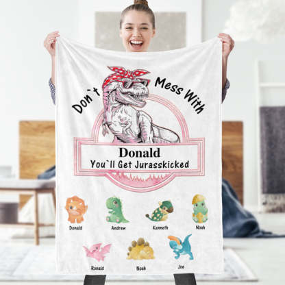 Custom Engraved Blanket Custom Dinosaurs Don't Mess With Mamasaurus Best Gift For Mother-Blongser