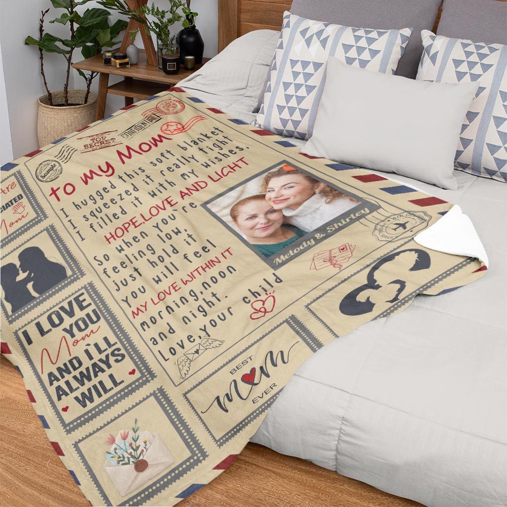 Custom Letter Blanket Personalized Photo Blanket to Mom with Names-Blongser