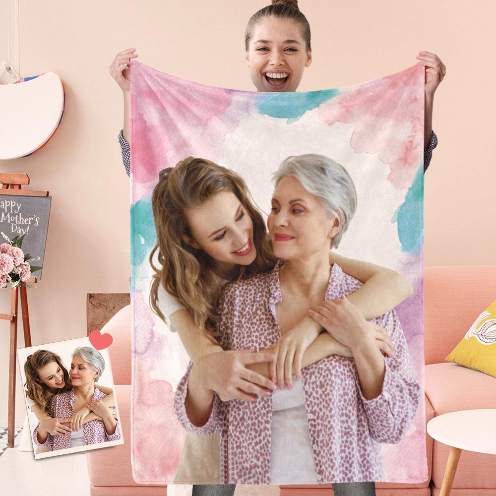 Custom Fleece Blanket Watercolor Portrait Blanket-Blongser