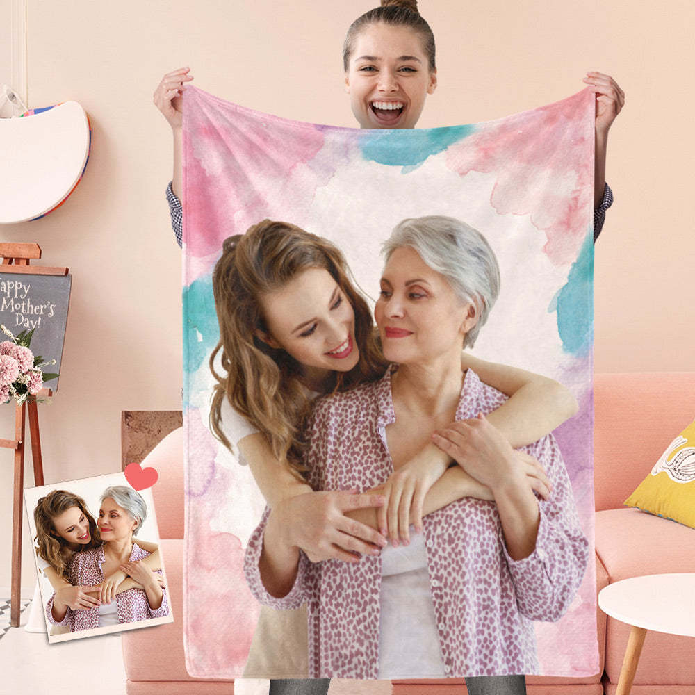 Custom Fleece Blanket Watercolor Portrait Blanket-Blongser