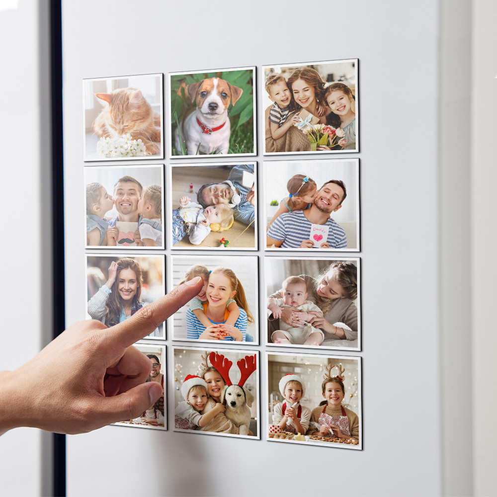 Custom Photo Card Paper Fridge Magnets - Set of 12 Personalized Picture Magnets for Home or Gifts-Blongser