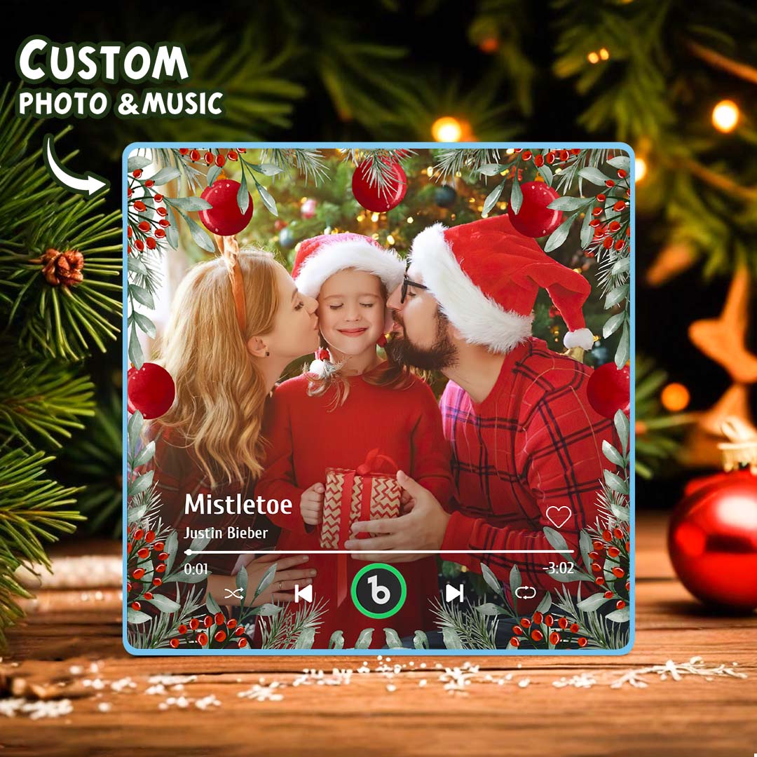 FridgeBeats Framed Personalized Family Photo Music Fridge Magnet Christmas Gifts for Family Custom Music Magnets Can Play Songs-Blongser