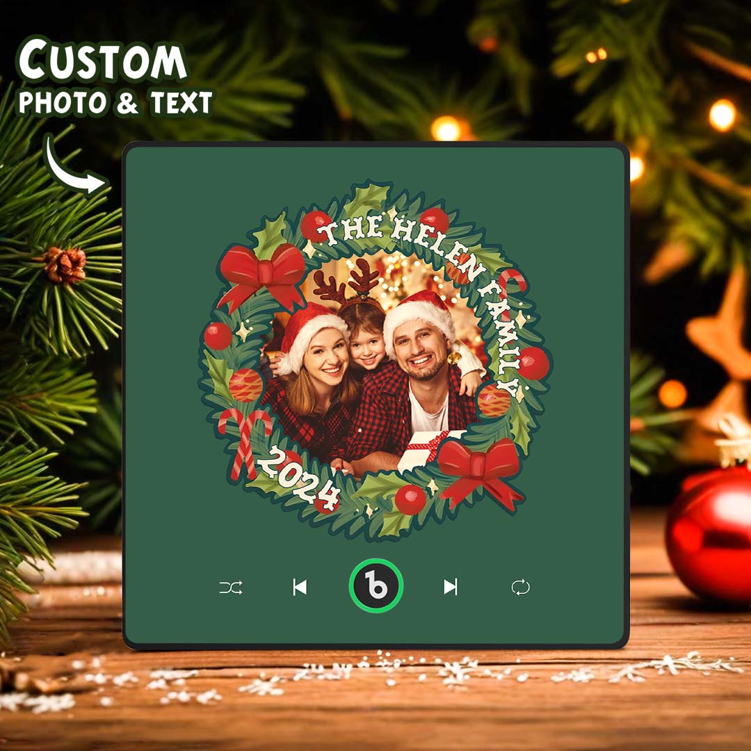 FridgeBeats Framed Personalized Christmas Wreath Family Photo Music Fridge Magnet Custom Music Magnets Can Play Songs Christmas Gifts-Blongser