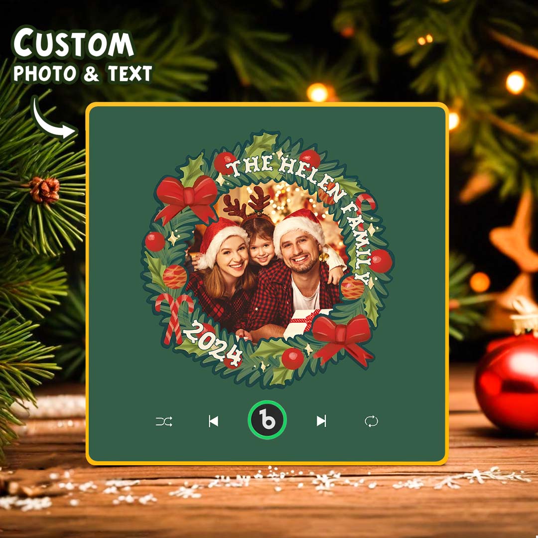 FridgeBeats Framed Personalized Christmas Wreath Family Photo Music Fridge Magnet Custom Music Magnets Can Play Songs Christmas Gifts-Blongser
