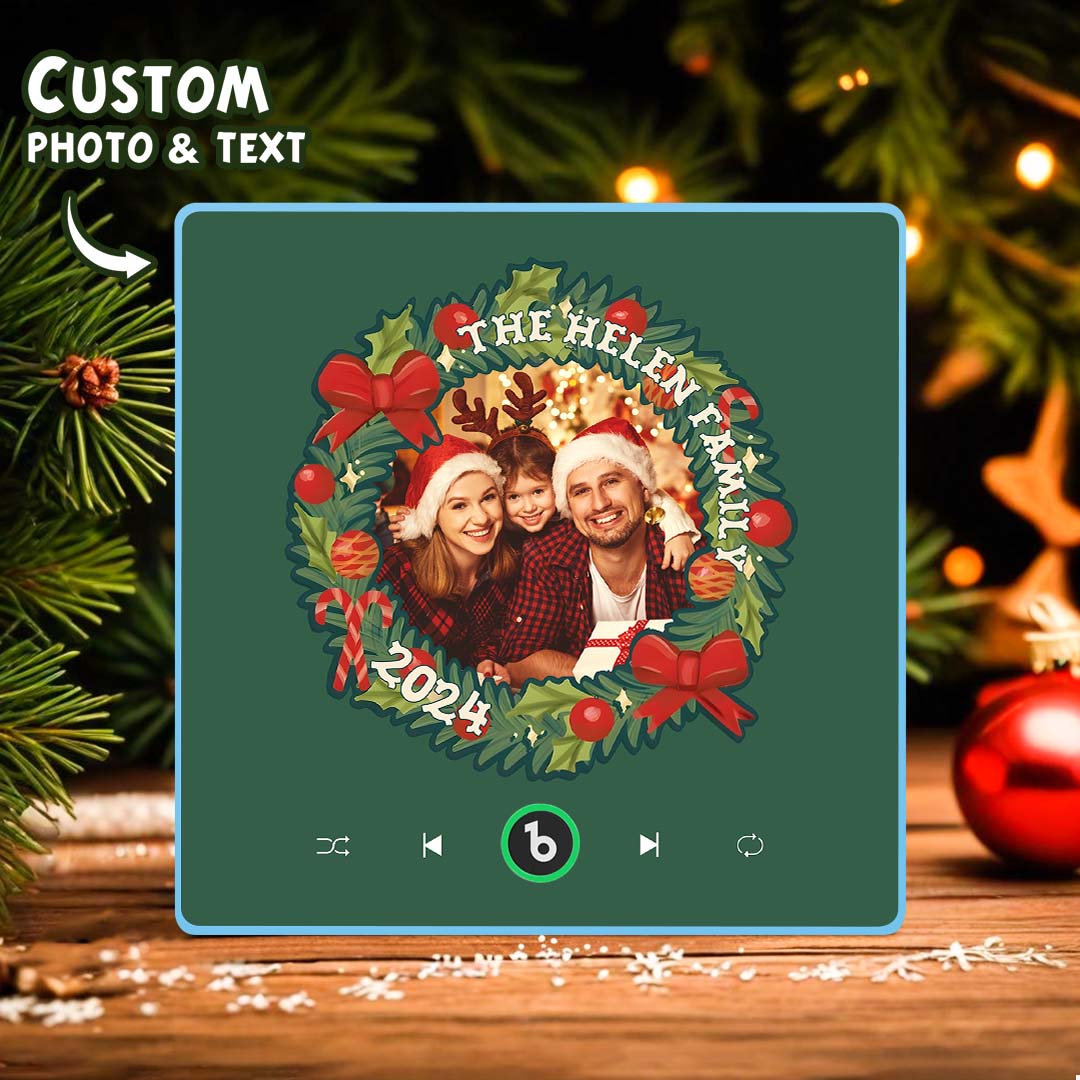 FridgeBeats Framed Personalized Christmas Wreath Family Photo Music Fridge Magnet Custom Music Magnets Can Play Songs Christmas Gifts-Blongser