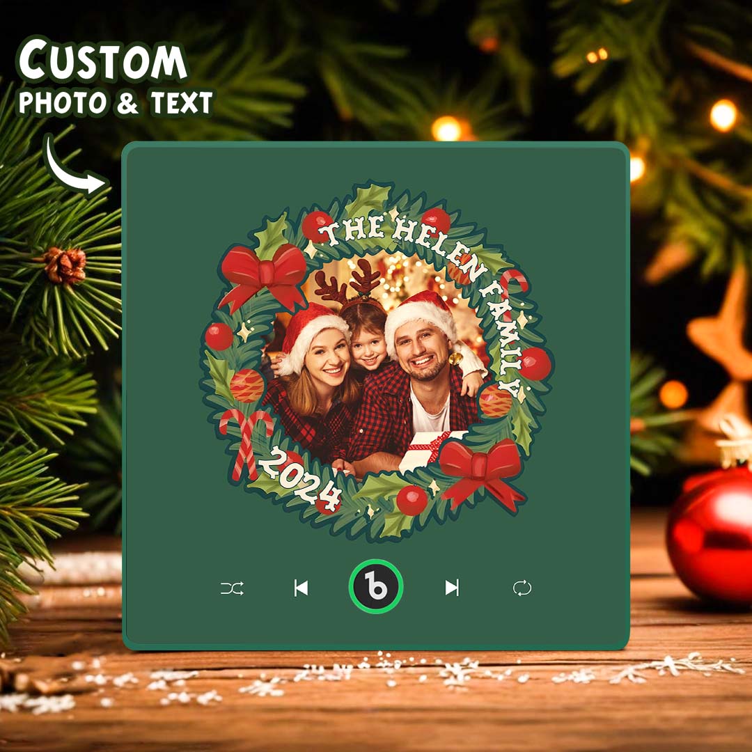 FridgeBeats Framed Personalized Christmas Wreath Family Photo Music Fridge Magnet Custom Music Magnets Can Play Songs Christmas Gifts-Blongser