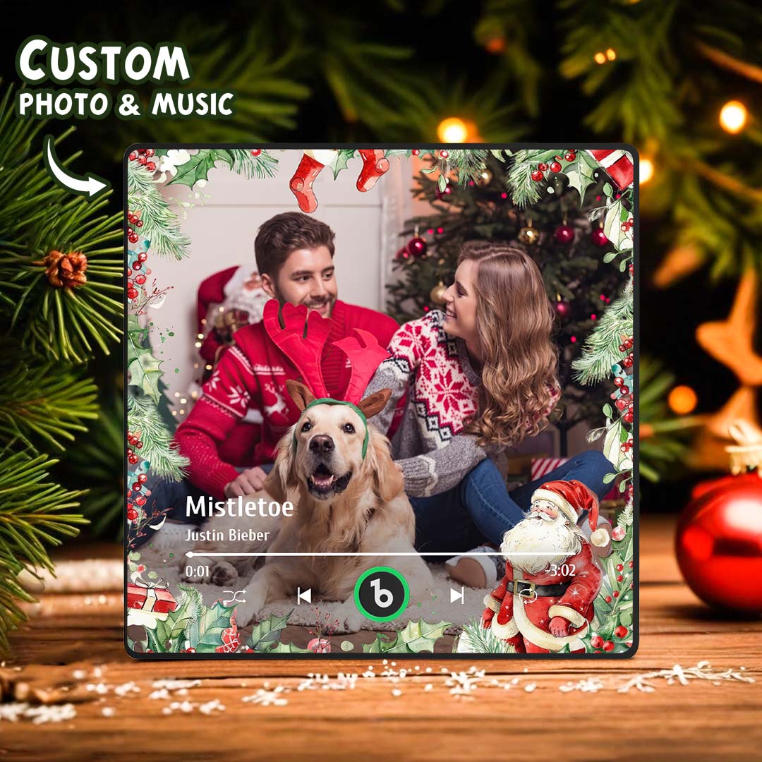 FridgeBeats Framed Custom Family Photo Music Fridge Magnet Christmas Gifts for Family Personalized Music Magnets Can Play Songs-Blongser