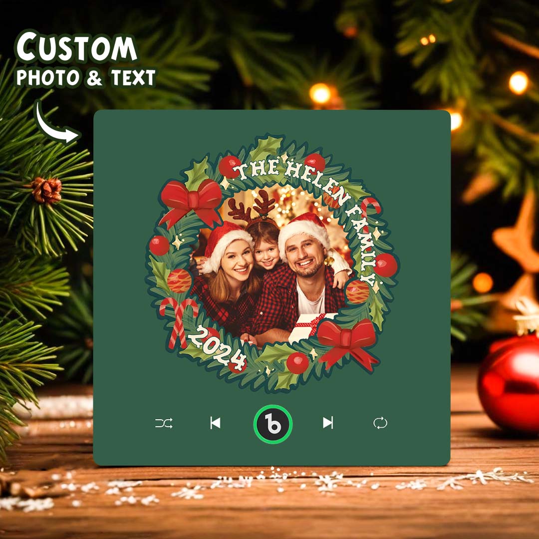 FridgeBeats Frameless Personalized Christmas Wreath Family Photo Music Fridge Magnet Custom Music Magnets Can Play Songs Christmas Gifts-Blongser