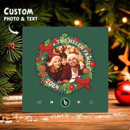 FridgeBeats Frameless Personalized Christmas Wreath Family Photo Music Fridge Magnet Custom Music Magnets Can Play Songs Christmas Gifts-Blongser
