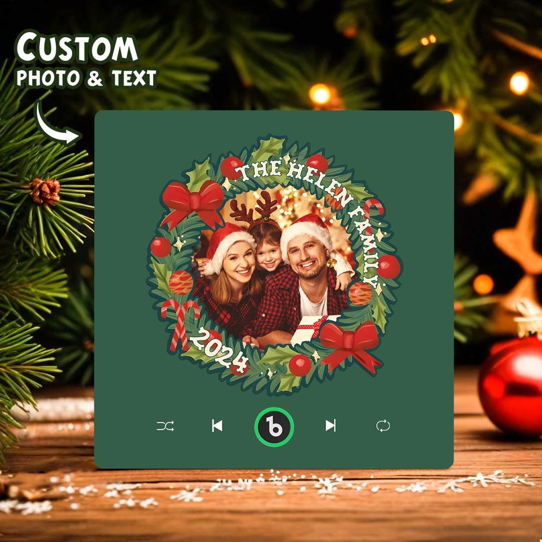 FridgeBeats Frameless Personalized Christmas Wreath Family Photo Music Fridge Magnet Custom Music Magnets Can Play Songs Christmas Gifts-Blongser