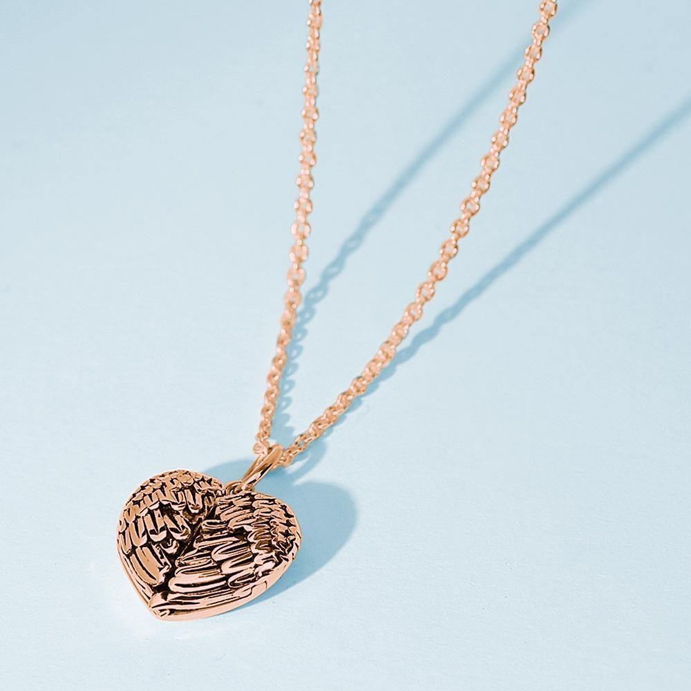 Cutsom Angel Wings Heart Locket Necklace	with Engraving-Blongser