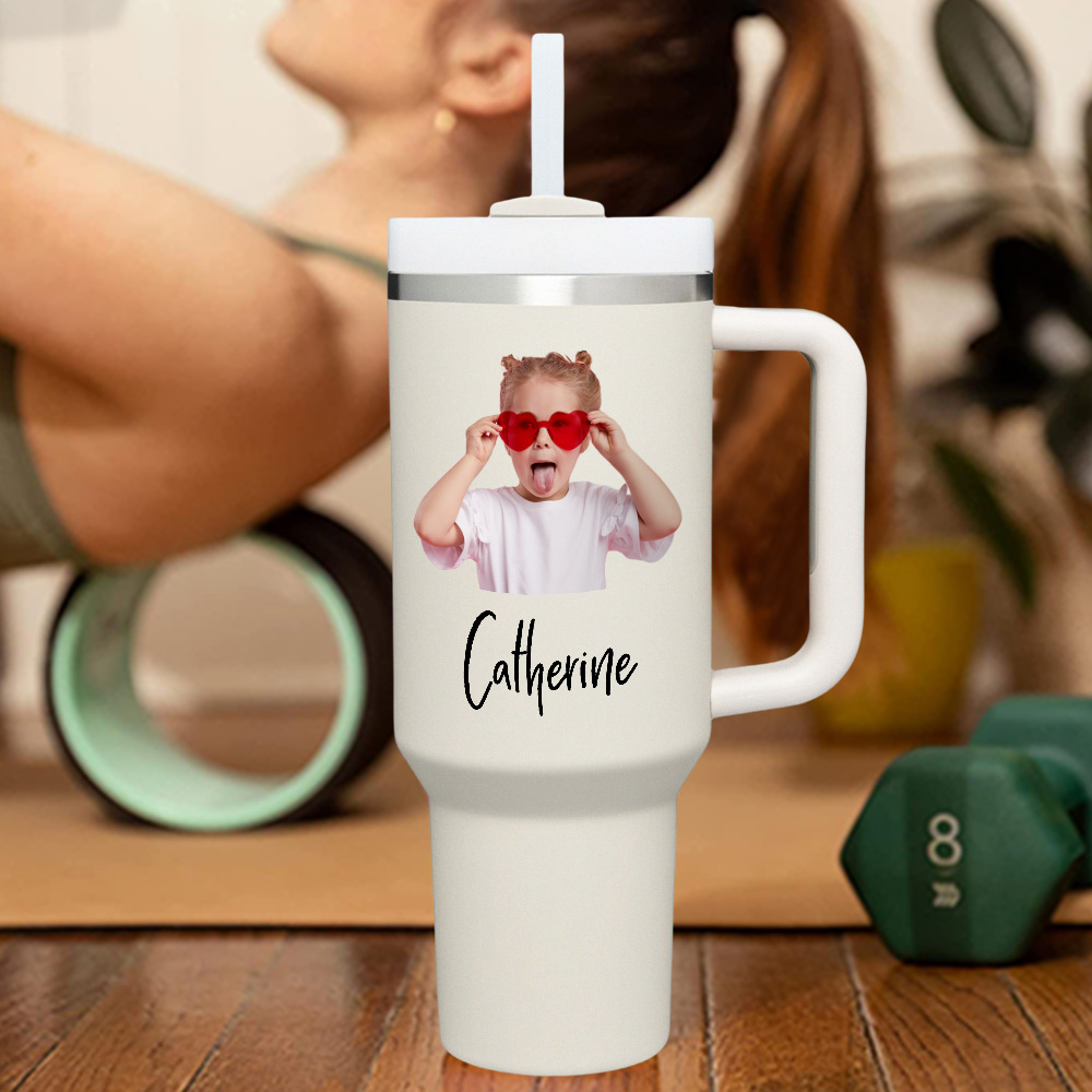 Personalized Text 40oz Insulated Mug with Handle and Straw Stainless Steel Custom Travel Cup Gift for Family Friends Couples-Blongser