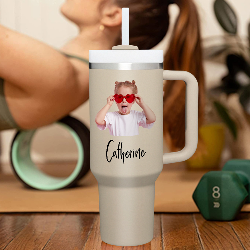 Personalized Text 40oz Insulated Mug with Handle and Straw Stainless Steel Custom Travel Cup Gift for Family Friends Couples-Blongser
