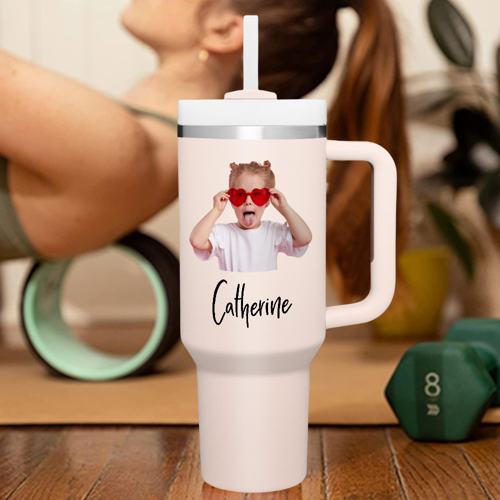 Personalized Text 40oz Insulated Mug with Handle and Straw Stainless Steel Custom Travel Cup Gift for Family Friends Couples-Blongser